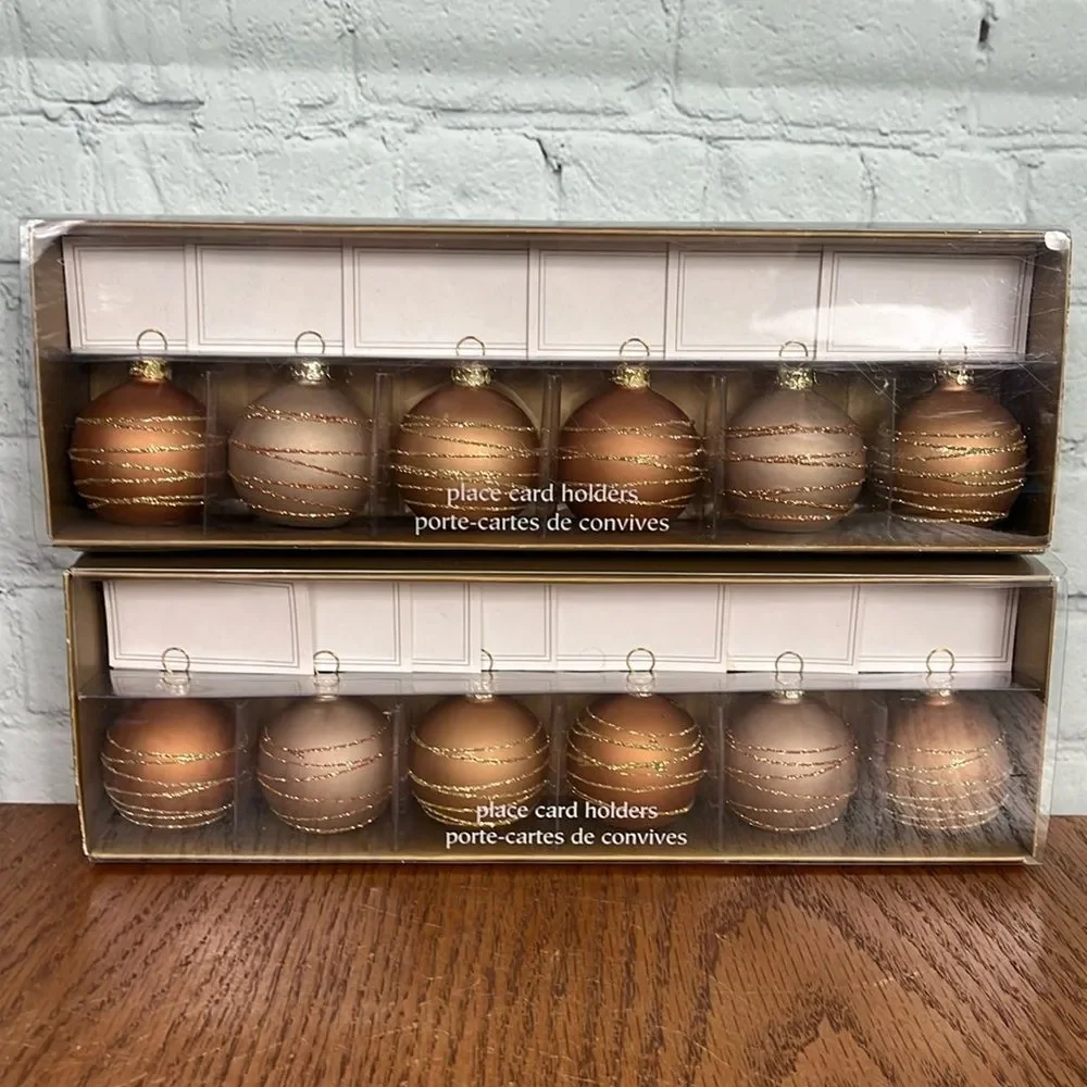 Pier 1 Holiday Ornament Balls Place Card Holders set of 12 w/name tag, new